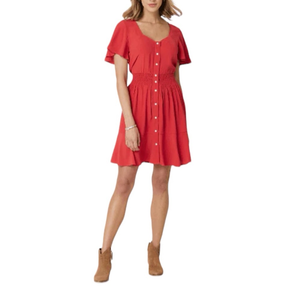 Wrangler Women's Retro Flutter Hem Snap Red Dress Size XXL